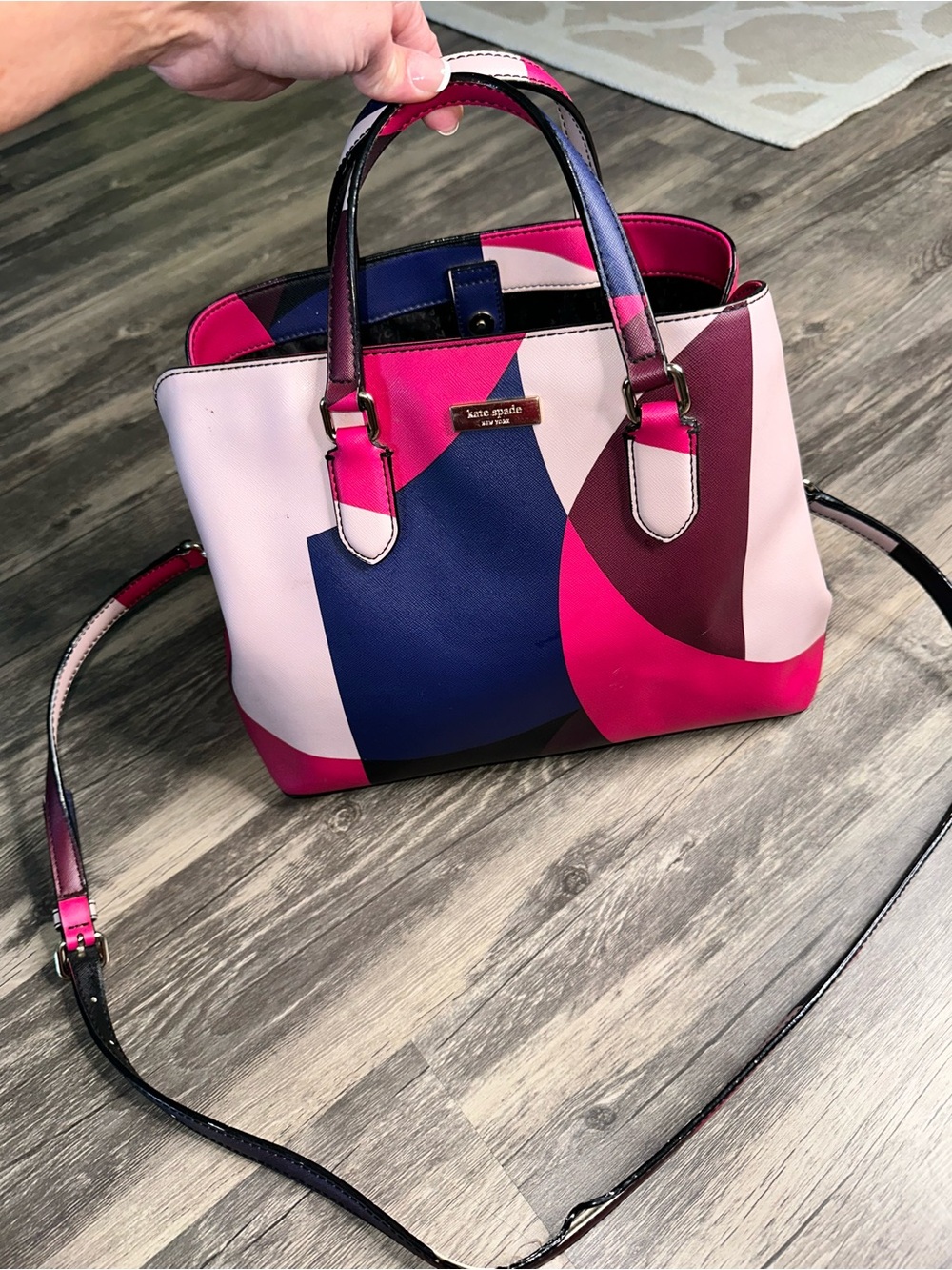 Kate Spade Laurel Way Evangelie Colorblock Satchel Crossbody Pink Blue Tote
